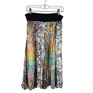 Coldwater Creek Pleated Midi Skirt Sz PM Mixed Print Panels Boho Fairy